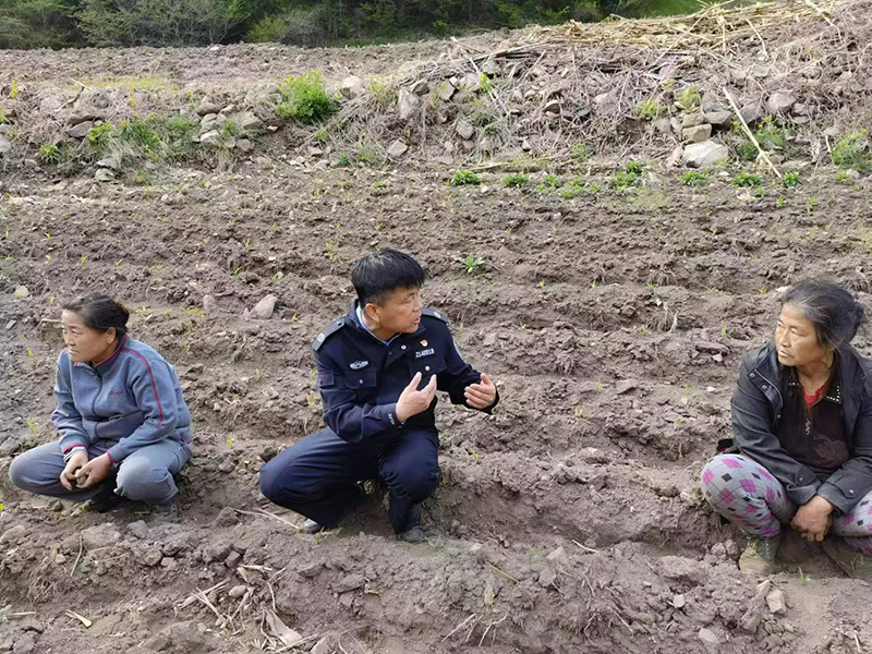 張獻(xiàn)軍（左二）在田間地頭為村民化解矛盾