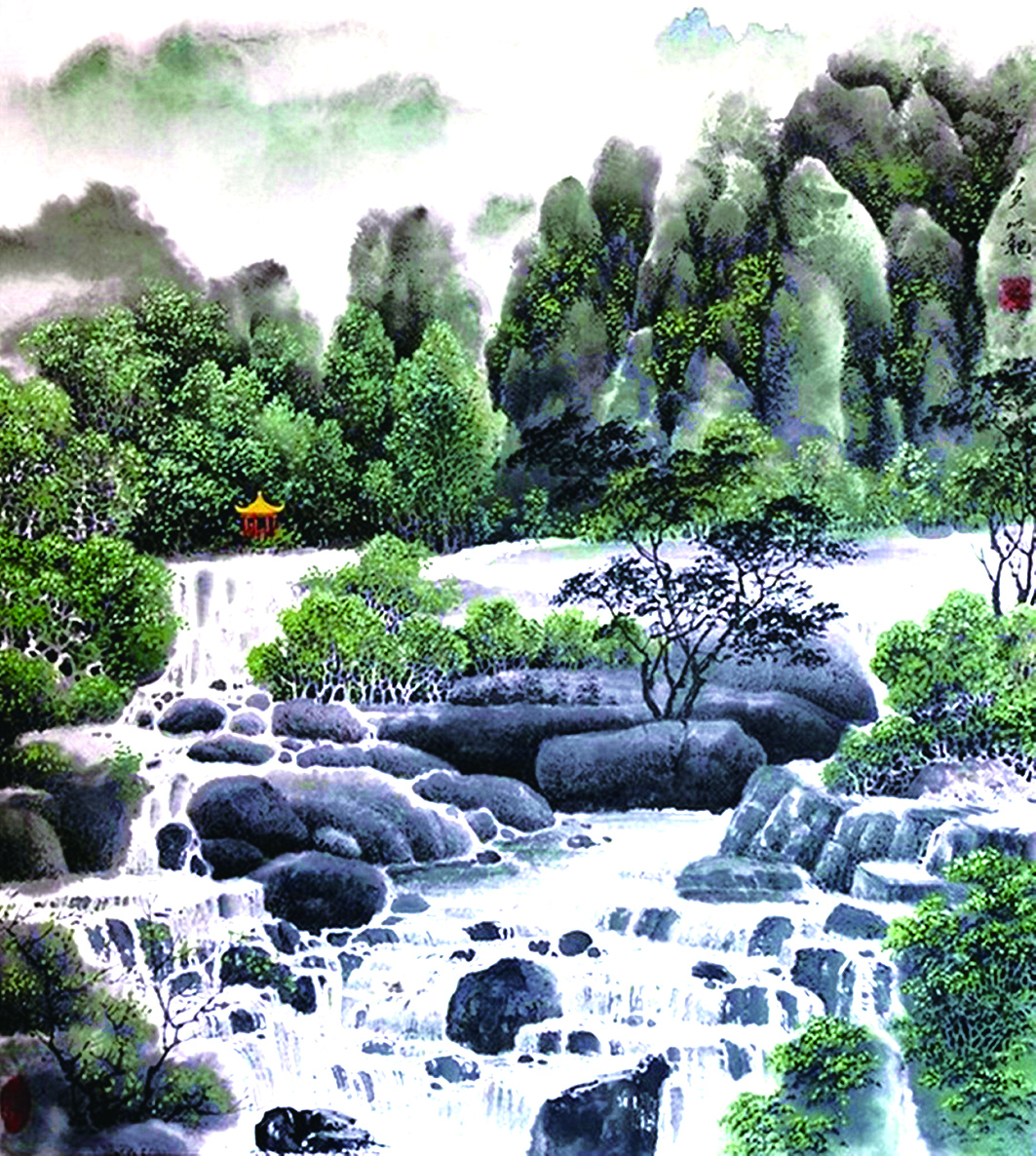 4、國畫——春到水潺